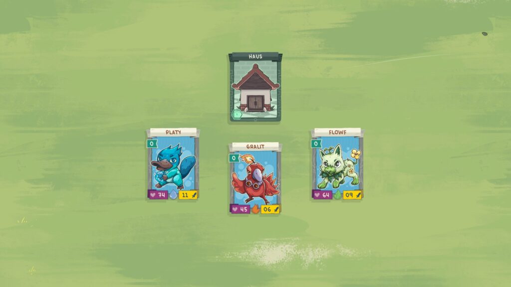 Screenshot aus Stackmon. Es zeigt die Starter-Kreaturenwahl.