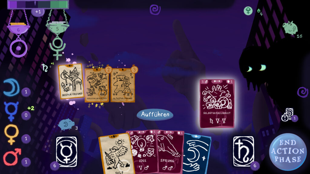 Screenshot des Duellbildschirms aus Dreamcards