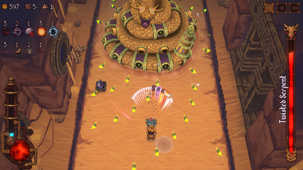 Ein Screenshot zu BALL x PIT. Er zeigt einen Bosskampf.