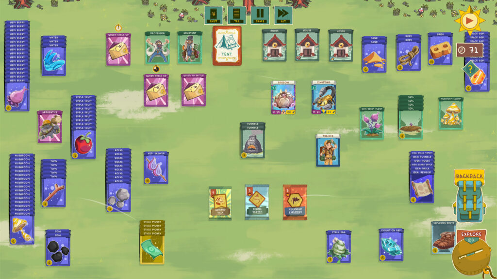 Screenshot zu Stackmon. Er zeigt das Lager und sehr viele sortierte Karten.