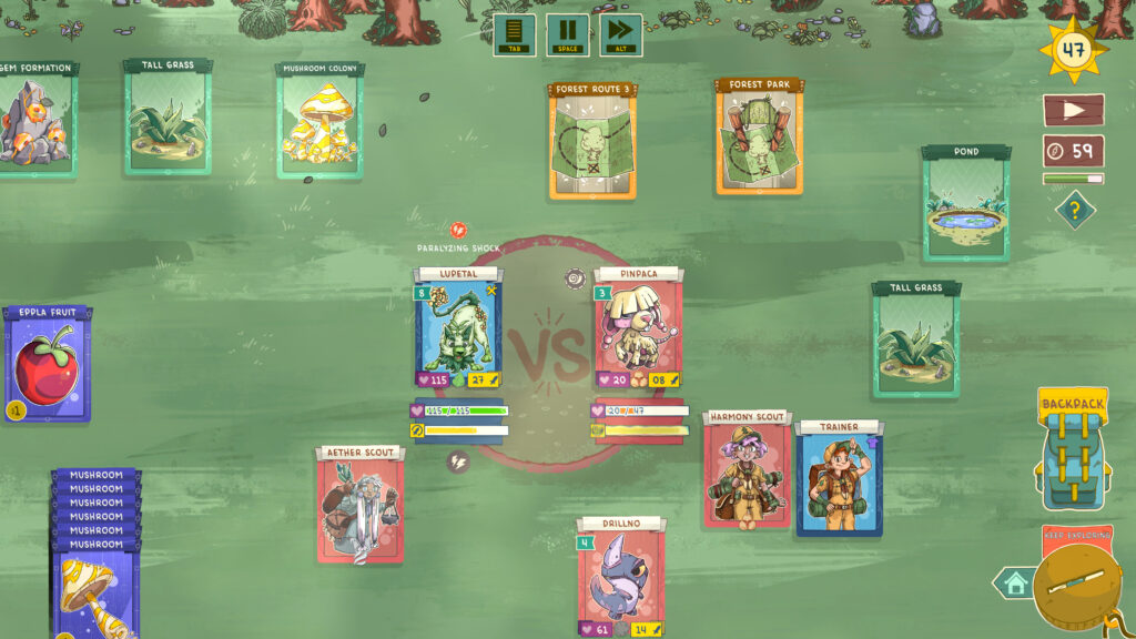 Screenshot zu Stackmon. Er zeigt einen Stackmon-Kampf.