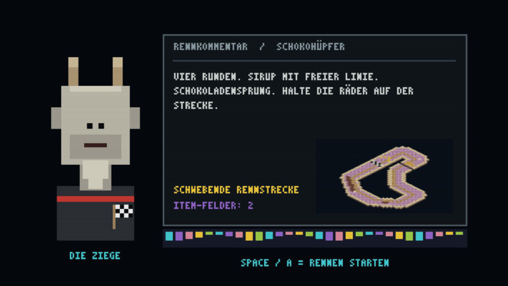 Die Ziege erklärt eine Strecke im Ladebildschirm