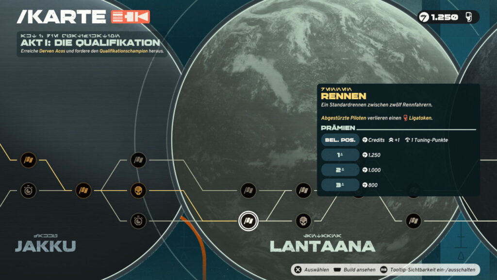 Die Karte der Galaktischen Liga von Star Wars: Galactic Racer