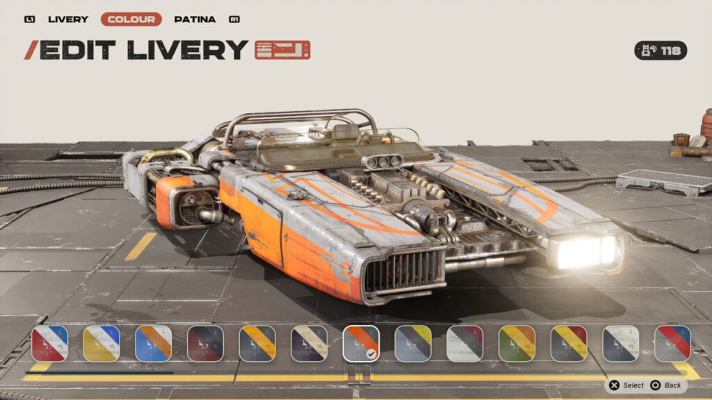 Farbauswahl auf einem Landspeeder in Star Wars: Galactic Racer