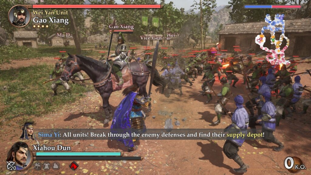 Kampfszene. Sima Yi: "All units! Break through the enemy defenses and find theiry supply depot!"
