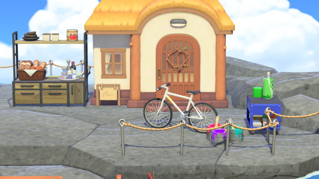 Vor der Ferienhütte steht ein Fahrrad.