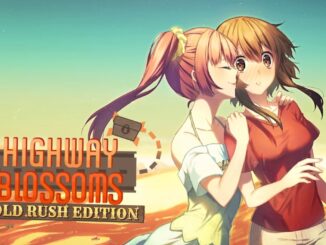 Artwork Highway Blossoms: Gold Rush Edition, in dem beide Hauptpersonen zu sehen sind und Marina Amber auf die Wange küsst, deren Gesicht gerötet ist.