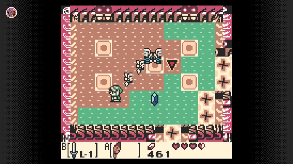 Fehlerhafte Version eines Raums im vierten Dungeon. Die Sprites des Hundes und seiner Kette werden durch Skelette ersetzt.