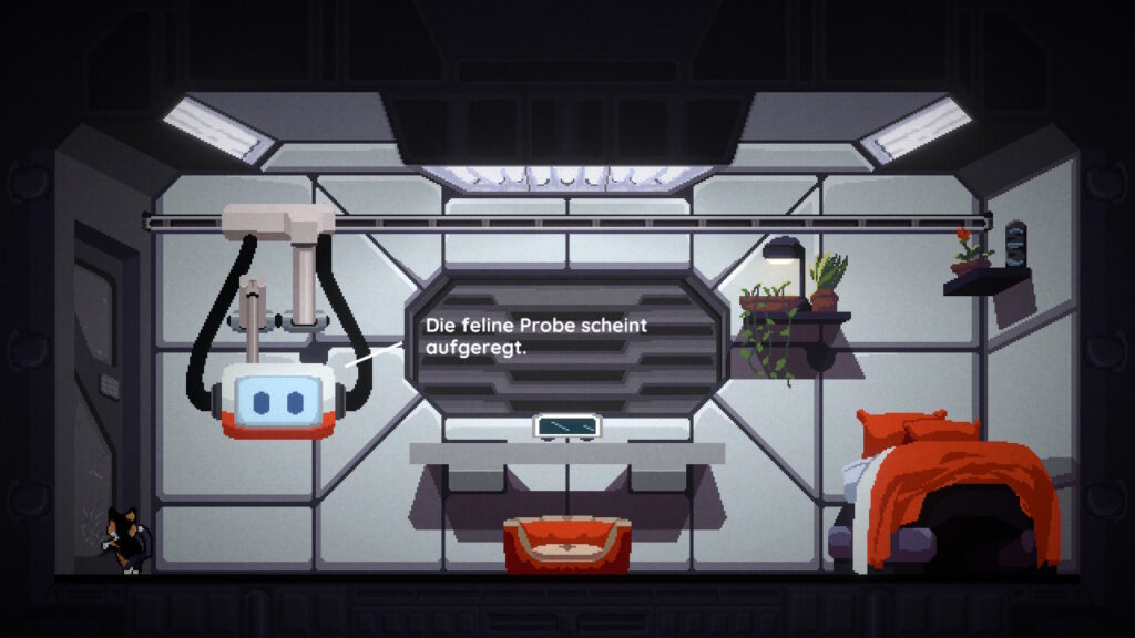 Screenshot The Last Cat in the Universe. Computer: "Die feline Probe scheint aufgeregt."