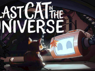 Artwork The Last Cat in the Universe mit Katze, die vor einem Bildschirm mit zwei Augen sitzt und von ihm beleuchtet wird.