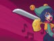 Artwork zu Alpha Nomos mit Protagonistin Cello vor rotem Hintergrund